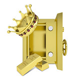 Gold crown, gold bullion and safe