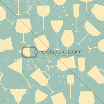 Grunge Retro  Seamless background pattern of retro alcoholic gla