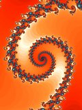 patterned fractal spiral on a red background