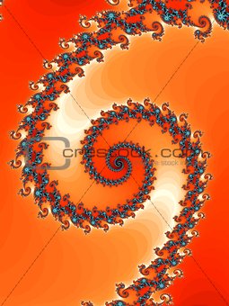 patterned fractal spiral on a red background