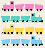 Colorful Trains isolated on beige background