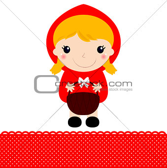 Little Red riding hood with basket isolated on white