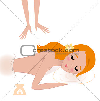 Body care: Spa girl enjoying massage isolated on white
