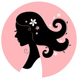 Romance girl floral silhouette in pink circle