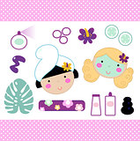 Cute spa set elements with beautiful girls ( pink )