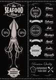 menu template with squid for seafood restaurant
