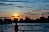 Skyline of Manhattan at sunset, New York, USA