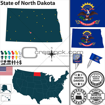 Map of state North Dakota, USA