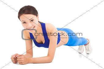 young sporty woman doing core exercise