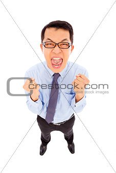 excited and happy businessman make a fist  to yell