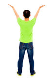 young man standing and open arms