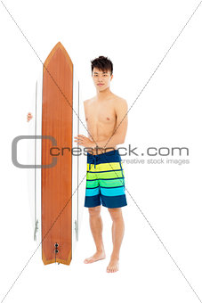 young man holding a surfboard 