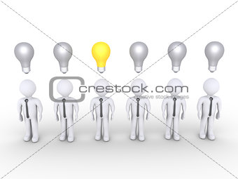 Businessman stands out of others with lightbulb