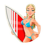 Girl with surfing board