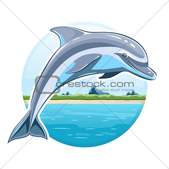 Dolphin on sea background
