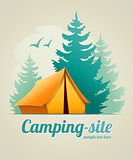 Camping with tent in forest