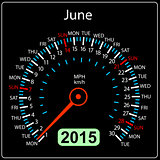 2015 year calendar speedometer car in vector. June.