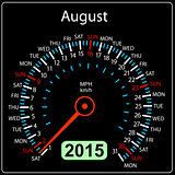 2015 year calendar speedometer car in vector. August.