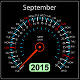 2015 year calendar speedometer car in vector. September.