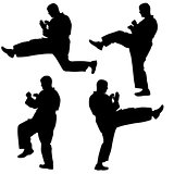 Set of black silhouettes of karate. Sport vector illustration.