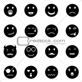 Emotion round face icons on white background