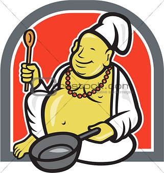 Fat Happy Buddha Chef Cook Cartoon