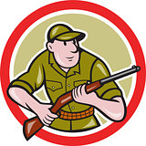 Hunter Carrying Rifle Circle Cartoon