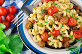 Pasta with roasted mushrooms and cherry tomatoes