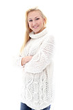 Beautiful girl with sweater have really wide smile