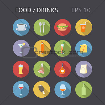 Flat Icons For Food and Drinks