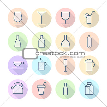 Thin Line Icons For Drinks