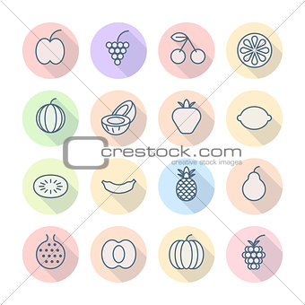 Thin Line Icons For Fruits