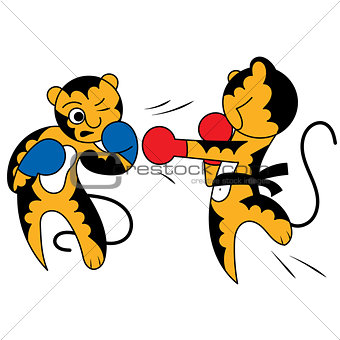 Vector cartoon two tiger cub cute young martial arts