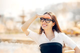 Young Woman with Glasses Searching