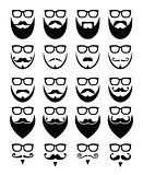 Beard and glasses, hipster icons set