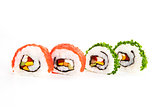 Makizushi. Four sushi rolls isolated on white.