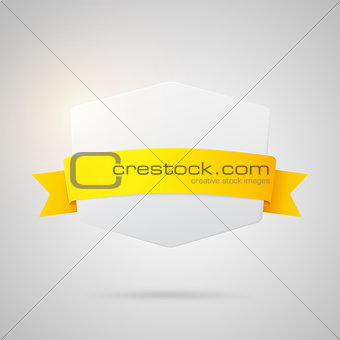 Vector paper badge with yellow golden ribbon