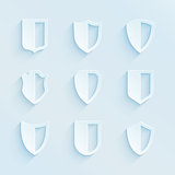 Paper style shield frames. Vector icons set