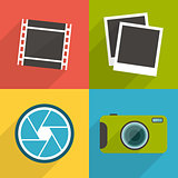 Flat style photography icons with long shadow. Set 3