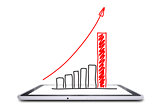 On the screen of the tablet is a growth graph