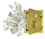 Dollars are emitted from an open safe