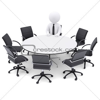 3d man at the round table. Seven empty chairs
