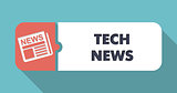 Tech News Concept in Flat Design on Blue Background.