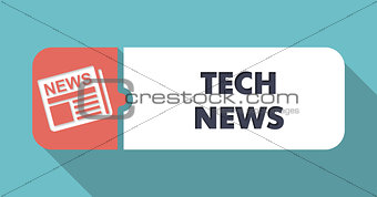 Tech News Concept in Flat Design on Blue Background.