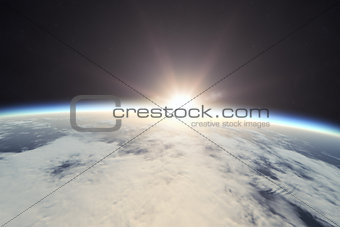 Earth With Sunrise In Space
