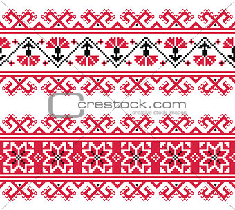 Ukrainian, Slavic red and grey traditional seamless folk embroidery pattern
