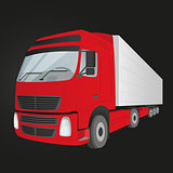 Red delivery truck - isolated on the black background