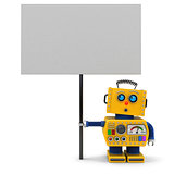 Yellow robot with sign