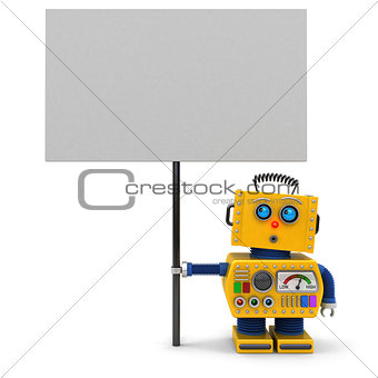 Yellow robot with sign