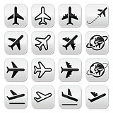 Plane, flight, airport icons set